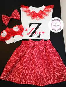 Ditsy Heart Child Name Skirt Whole Outfit Newborn -10 years