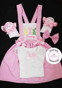 Gingham Three Bunnies Dress Outfit Newborn - 10 years