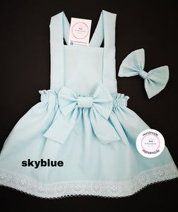 Plain Pinafore Dress and Hairbow 0m - 10 years