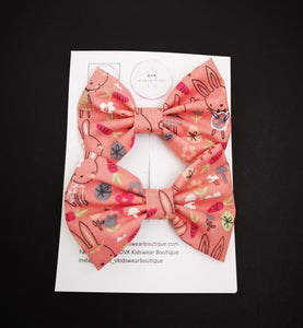 Coral Pink Bunny Pigtail Bow 3.5 inch