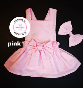 Plain Pinafore Dress and Hairbow 0m - 10 years