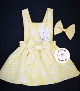 Gingham Pinafore Dress and Hairbow 0m - 13 years