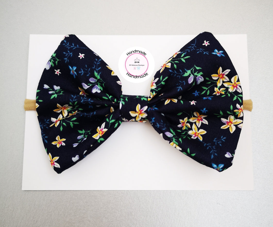 Navy Flora Hairbow 5 inch ( headband/clip )