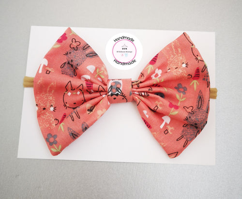 Coral Bunny Hairbow( headband/clip) 5 inch