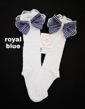 Load image into Gallery viewer, Gingham Lace Knee Bow Sock