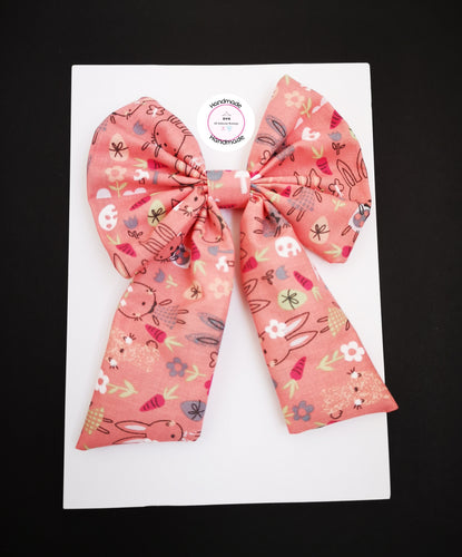 Coral Bunny Long Tail Bow 5 inch