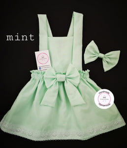 Plain Pinafore Dress and Hairbow 0m - 10 years