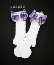 Load image into Gallery viewer, Gingham Lace Knee Bow Sock