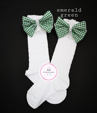 Load image into Gallery viewer, Gingham Lace Knee Bow Sock