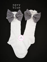 Load image into Gallery viewer, Gingham Lace Knee Bow Sock