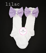 Load image into Gallery viewer, Gingham Lace Knee Bow Sock