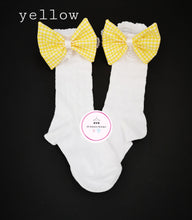 Load image into Gallery viewer, Gingham Lace Knee Bow Sock