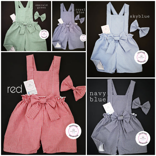 Gingham Playsuit and Hairbow 0m - 10 years