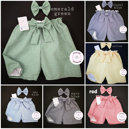 Gingham Short and Hairbow 0m - 10 years