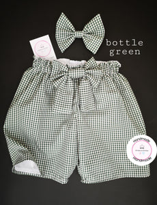 Gingham Short and Hairbow 0m - 10 years