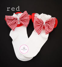 Load image into Gallery viewer, Gingham Lace Ankle Bow Sock 0m - 13 years