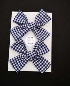 Gingham Pigtail Bow (clip) 3.5 inch