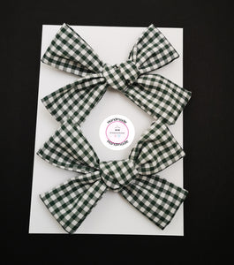 Gingham Pigtail Bow (clip) 3.5 inch