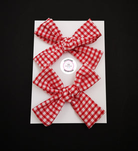 Gingham Pigtail Bow (clip) 3.5 inch