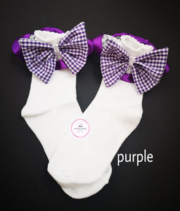 Gingham Lace Ankle Bow Sock 0m - 13 years