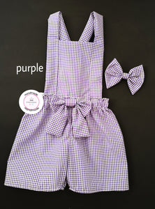 Gingham Playsuit and Hairbow 0m - 10 years