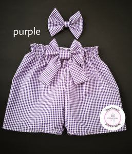 Gingham Short and Hairbow 0m - 10 years