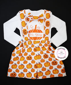 Spooky Pumpkin Dungaree Personalised Whole Outfit Newborn - 5 years