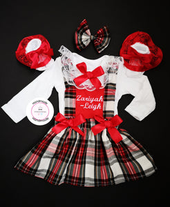 Christmas Personalised Tartan Outfit 0M -10 years