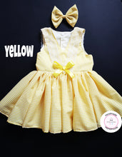 Load image into Gallery viewer, Gingham Pinafore  Dress and Hairbow 1 year - 10 years